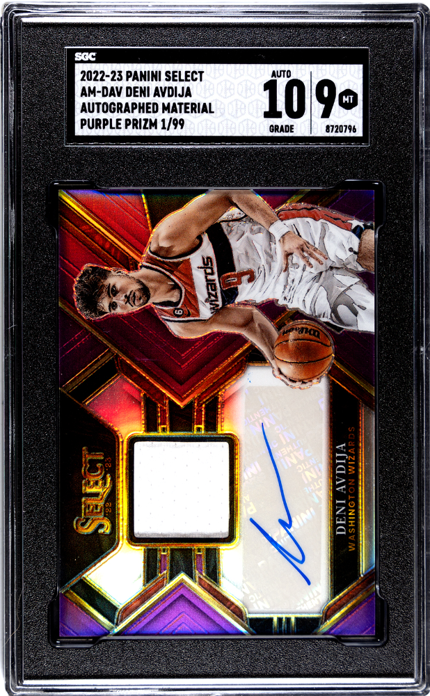 2022-23 Panini Select Deni Avdija Auto Memorabilia Purple #/99 Wizards SGC 9/10