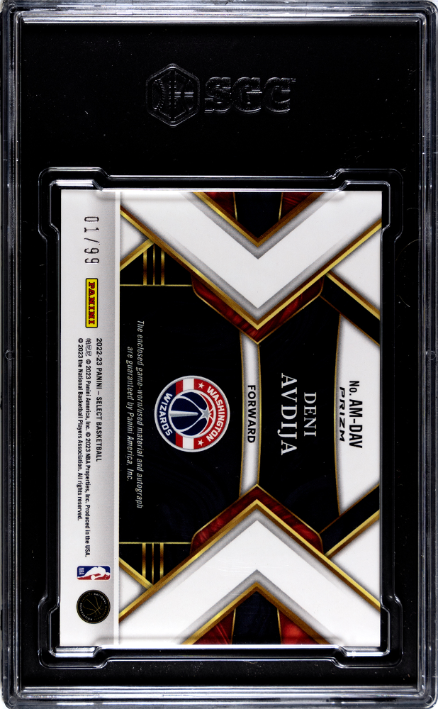 2022-23 Panini Select Deni Avdija Auto Memorabilia Purple #/99 Wizards SGC 9/10