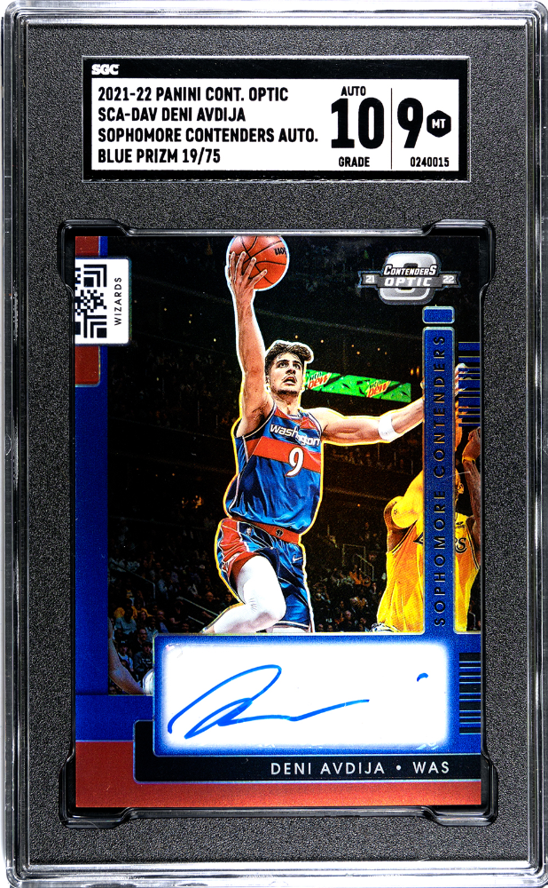 2021-22 Panini Contenders Optic Deni Avdija Sophomore Auto Blue #/75 SGC 9/10