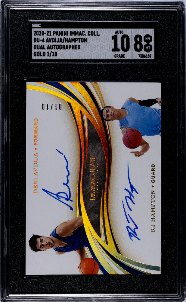 2020-21 Immaculate Deni Avdija RJ Hampton,, EX Dual Auto Gold #/10 SGC 8/10 קלף דני אבדיה