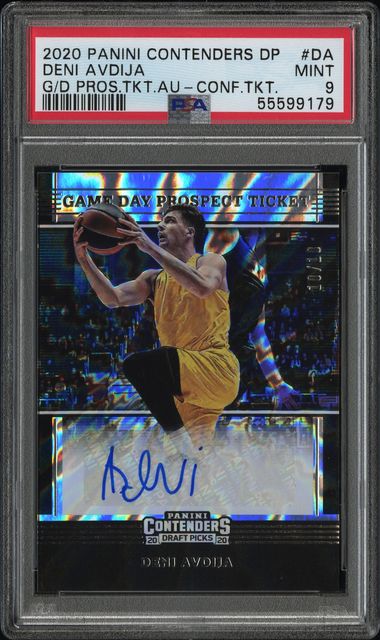 2020-21 Contenders Draft Deni Avdija Game Day Ticket Stickers RC Auto #/10 PSA 9 קלף דני אבדיה