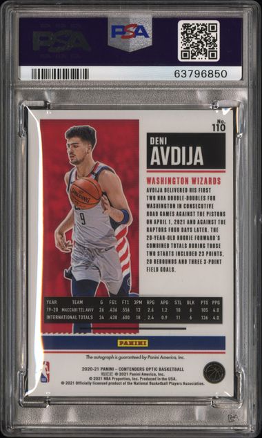 2020-21 Contenders Optic Deni Avdija Silver RC Ticket Auto #110 PSA 9 Auto 10 קלף דני אבדיה