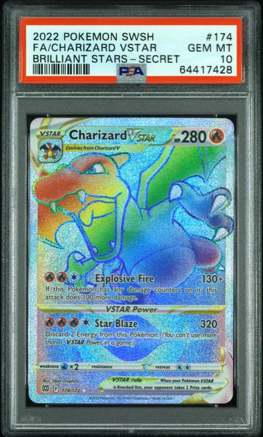 Charizard VSTAR 2022 Pokemon Sword & Shield Brilliant Stars #174 PSA 10 קלף צ'ריזארד