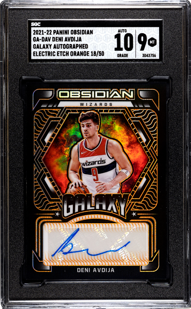 2021-22 Obsidian Deni Avdija Galaxy Auto Electric Etch Orange #/50 SGC 9/10