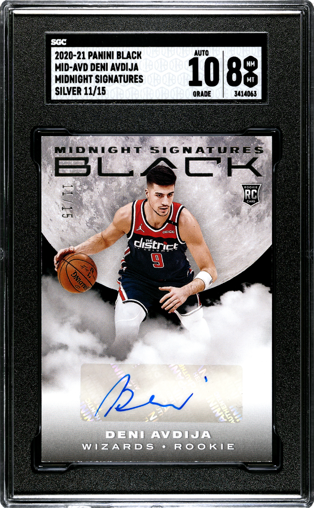 2020-21 Black Deni Avdija Rookie Midnight Signatures Silver Auto #/15 SGC 8/10 קלף דני אבדיה