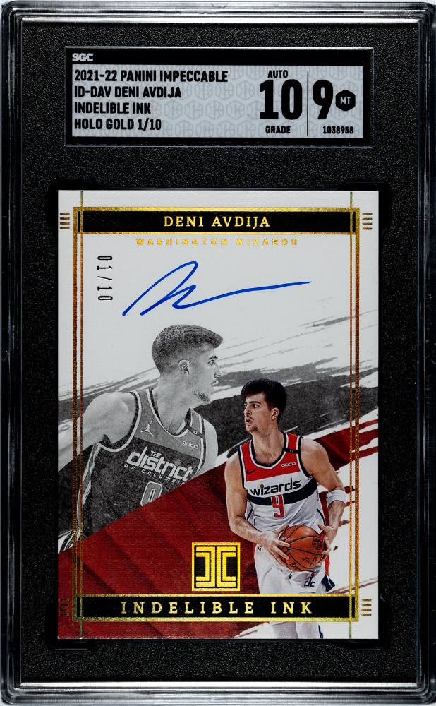 2021-22 Panini Impeccable Deni Avdija Indelible Ink Holo Gold Auto #/10 SGC 9/10