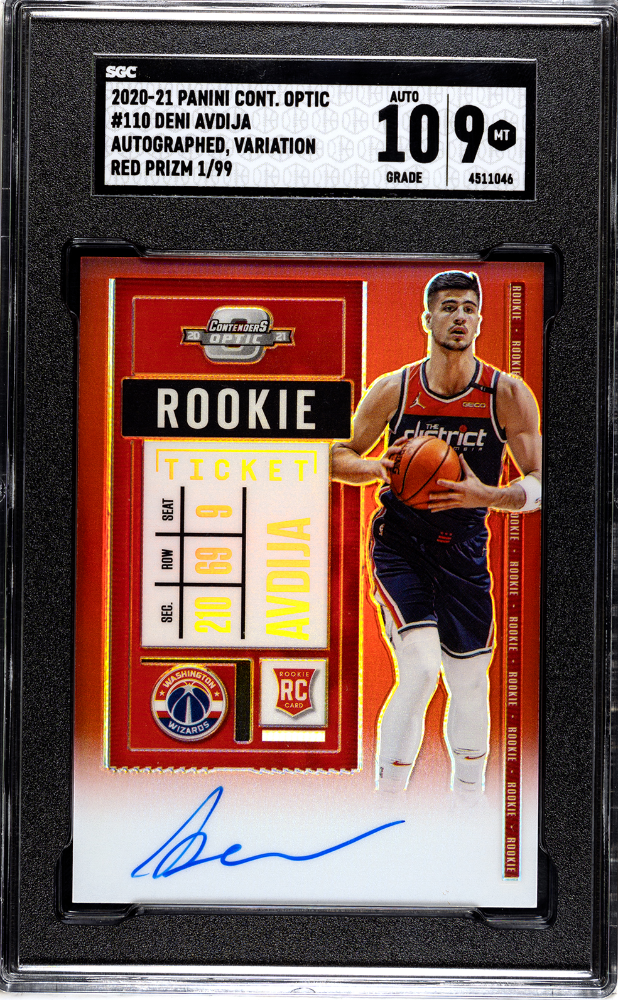 2020-21 Panini Contenders Optic Deni Avdija RC Red Auto #/99 Wizards SGC 9/10