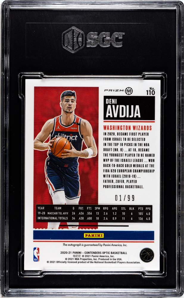2020-21 Panini Contenders Optic Deni Avdija RC Red Auto #/99 Wizards SGC 9/10