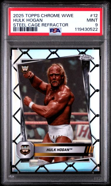 Topps Chrome WWE Hulk Hogan #12 Steel Cage Refractor /37 PSA 9 קלף האלק הוגן