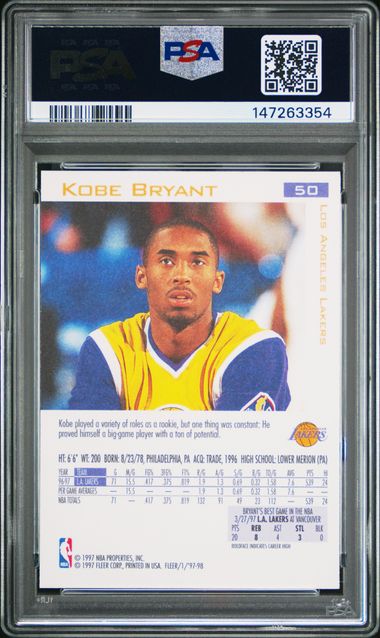 1997 Fleer #50 Kobe Bryant Los Angeles Lakers HOF PSA 10 GEM MINT New Grade