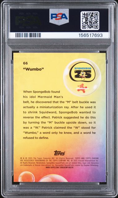 2025 Topps Chrome SpongeBob Sapphire Wumbo Green Refractor #/99 PSA 9 קלף בוב ספוג