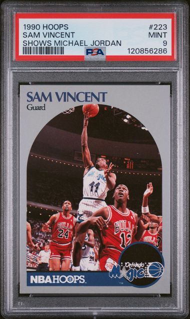 1990 NBA Hoops #12 Sam Vincent - Shows Michael Jordan #12 PSA 9