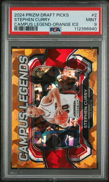 2024 Panini Prizm Draft Picks Campus Legends Stephen Curry #2 Orange Ice PSA 9 קלף סטף קרי