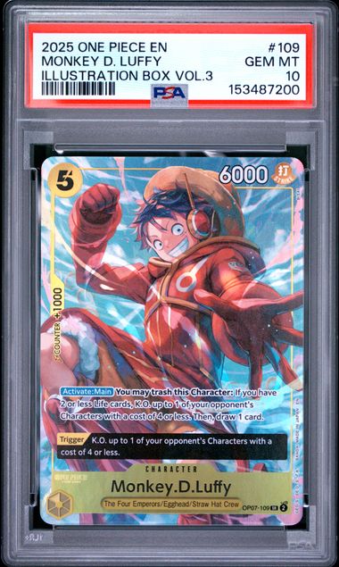 ONE PIECE MONKEY D. LUFFY 2025 PROMOS #109 ILLUS BOX VOL.3 PSA 10 קלף לופי