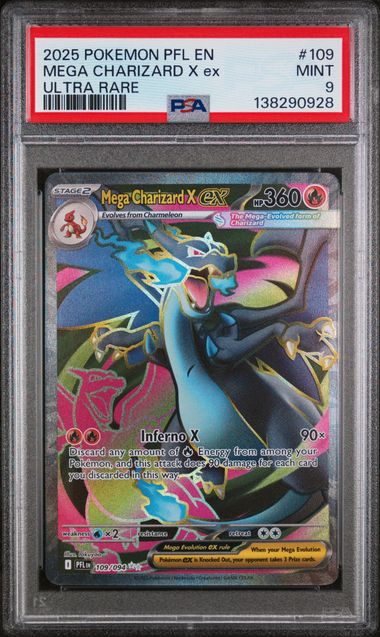 2025 Pokemon PFL EN Ultra Rare #109 Mega Charizard X ex PSA 9 MINT