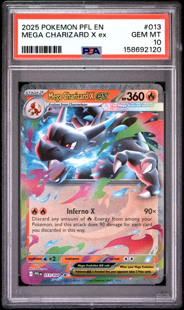 2025 POKEMON PFL EN-PHANTASMAL FLAMES #013 MEGA CHARIZARD X EX PSA 10 קלף צ'ריזארד