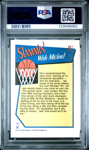 1991 HOOPS SLAM DUNK #IV MICHAEL JORDAN BULLS HOF PSA 10 קלף מייקל ג'ורדן