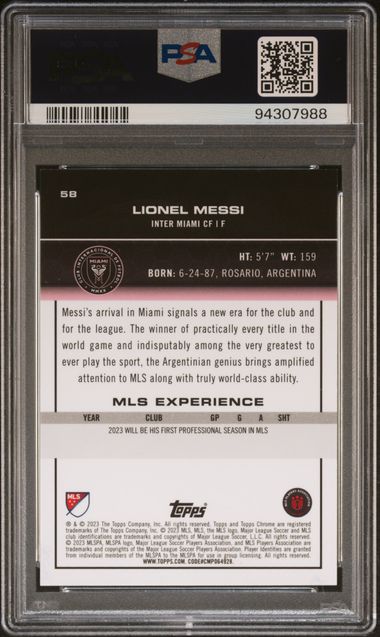 2023 Topps Chrome MLS Soccer Neon Green Lava Refractor Lionel Messi 15/99 PSA 10 קלף מסי