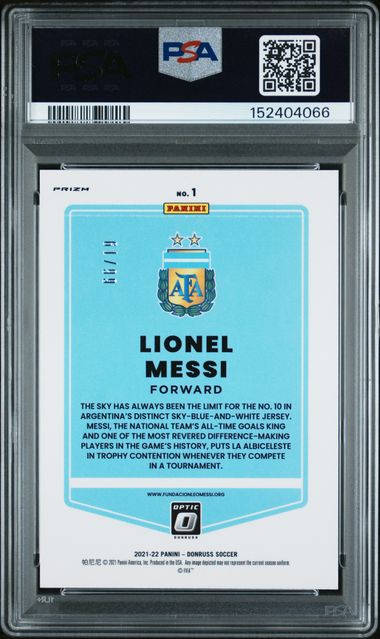 2021 PANINI DONRUSS ROAD TO QATAR OPTIC-BLUE #1 LIONEL MESSI 61/99 PSA 7 קלף מסי