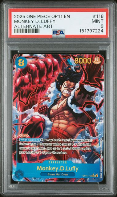 ONE PIECE MONKEY D. LUFFY 2025 A FIST OF DIVINE SPEED #118 ALTERNATE ART PSA 9