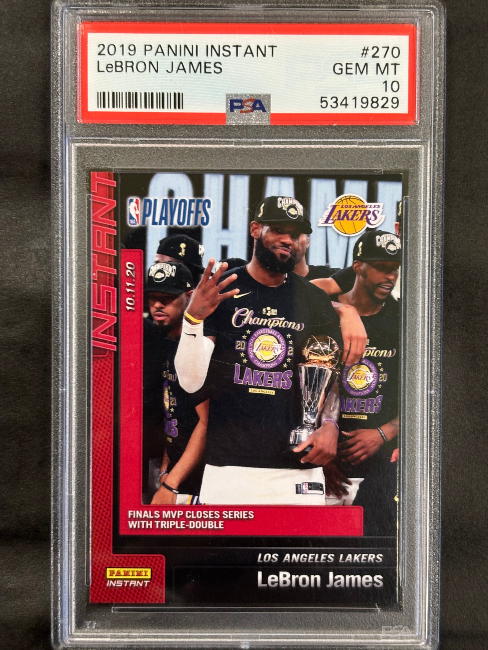 2019 Panini Instant #270 LeBron James PSA 10 Serial 1/3938, LA Lakers Finals MVP