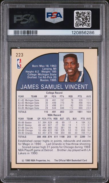 1990 NBA Hoops #12 Sam Vincent - Shows Michael Jordan #12 PSA 9 קלף מייקל ג'ורדן