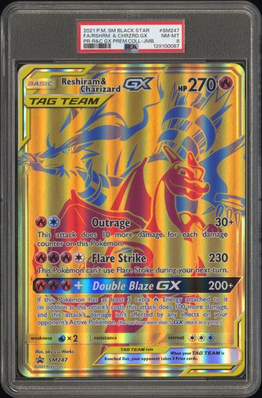 Pokemon Reshiram & Charizard GX SM247 Sm Holo Jumbo PSA 8 2021 קלף צ'ריזארד