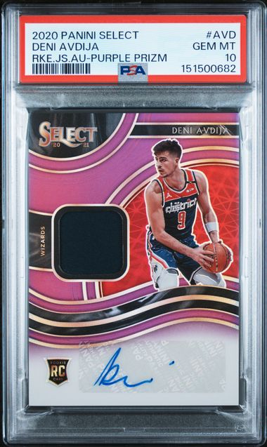2020-21 Panini Select Deni Avdija Rookie Jersey Auto Purple Prizm /99 PSA 10 קלף דני אבדיה