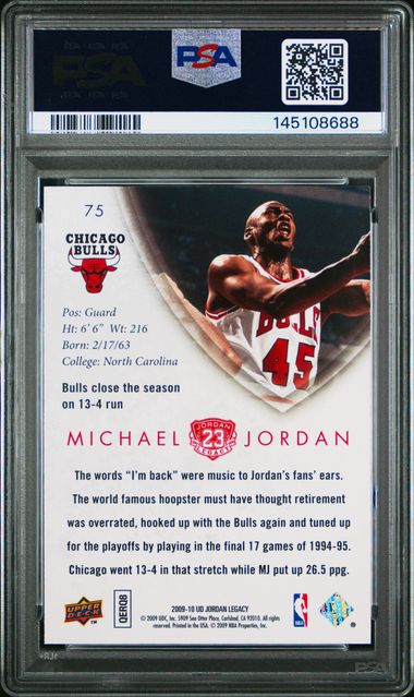 2009 UPPER DECK JORDAN LEGACY GOLD #75 MICHAEL JORDAN PSA 10
