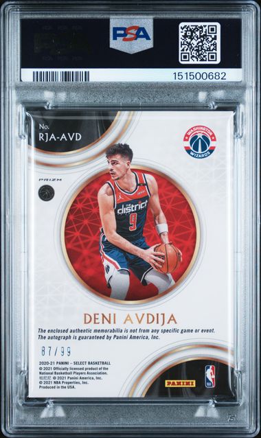 2020-21 Panini Select Deni Avdija Rookie Jersey Auto Purple Prizm /99 PSA 10
