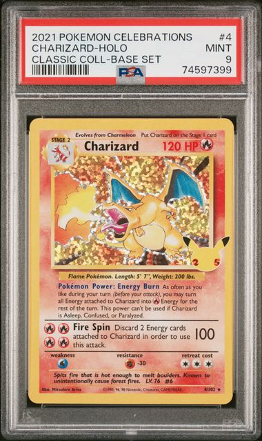 Charizard 4 Holo Classic Collection Celebrations 25 Graded PSA 9 Pokemon TCG קלף צ'ריזארד