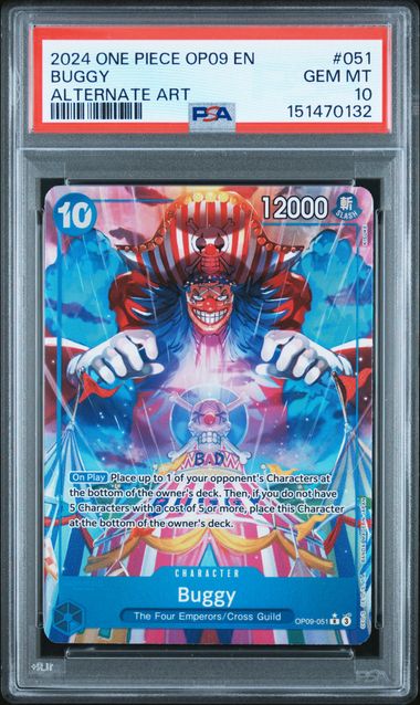 2024 One Piece OP09 EN Alternate Art #051 Buggy PSA 10 GEM  קלף באגי