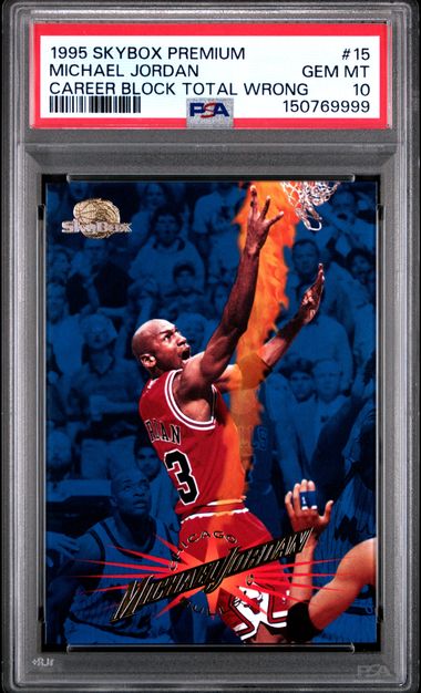 1995 Skybox Premium Career Block Total Wrong #15 Michael Jordan HOF PSA 10 קלף מייקל ג'ורדן