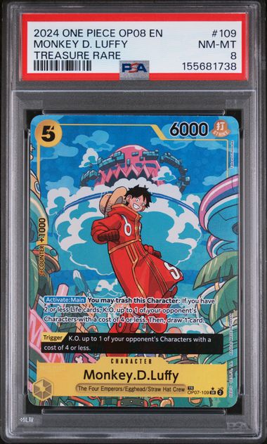 2024 ONE PIECE OP08-TWO LEGENDS TREASURE RARE #109 MONKEY D. LUFFY PSA 8