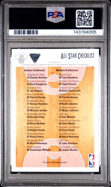 1991 UPPER DECK #48 MICHAEL JORDAN HOF ALL-STAR CHECKLIST PSA 10