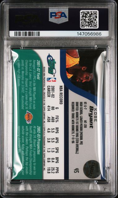 2002 Topps #45 Kobe Bryant PSA 9