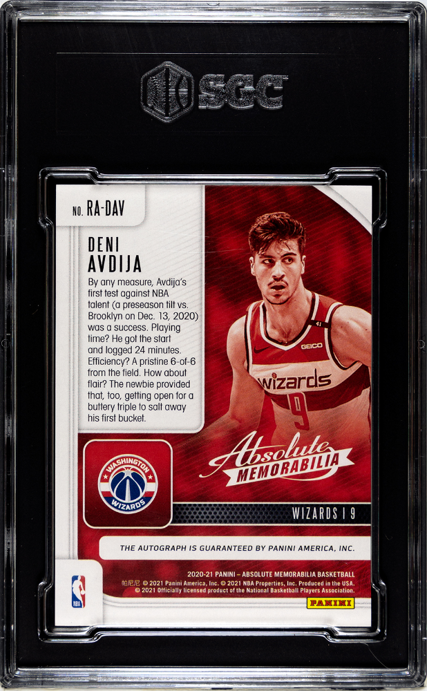 2020-21 Absolute Memorabilia Deni Avdija Rookie Auto Level 2 RC #/49 SGC 9/10 קלף דני אבדיה