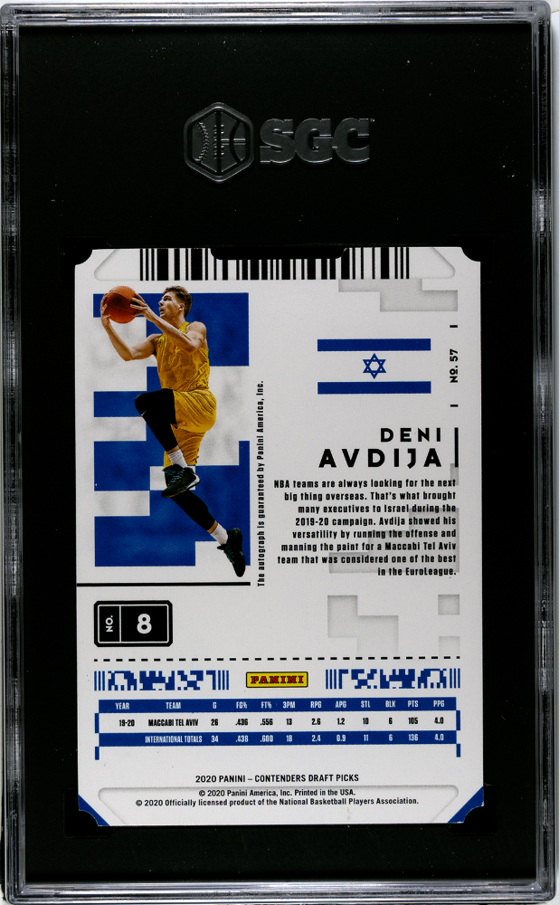 2020-21 Contenders Draft Picks Deni Avdija RC Ticket Stub Auto #/8 SGC 9/10