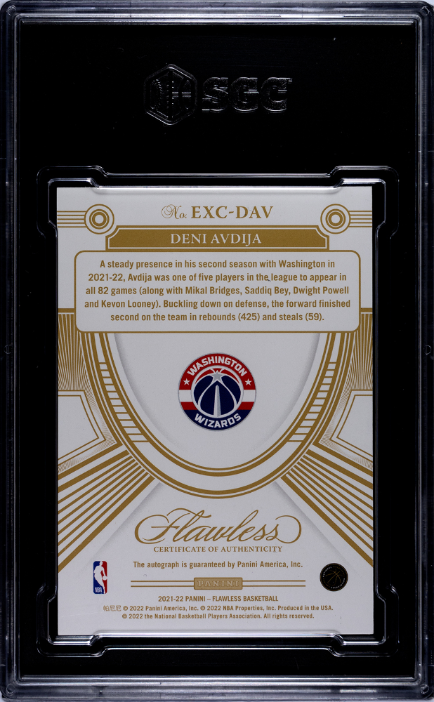 2021-22 Panini Flawless Deni Avdija Excellence Signatures Auto #/25 SGC 9/10