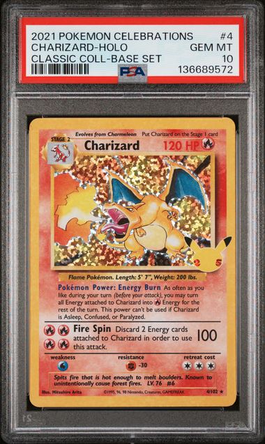 PSA 10 CHARIZARD HOLO #4 2021 POKEMON CELEBRATIONS קלף צ'ריזארד