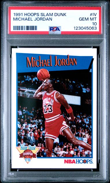 1991 HOOPS SLAM DUNK #IV MICHAEL JORDAN BULLS HOF PSA 10 קלף מייקל ג'ורדן