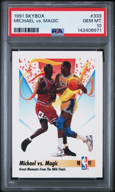 1991 SKYBOX #333 MICHAEL JORDAN vs. MAGIC JOHNSON HOF PSA 10