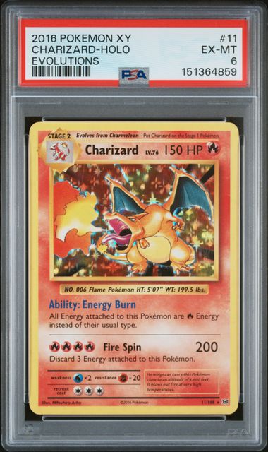 2016 POKEMON XY EVOLUTIONS #11 CHARIZARD-HOLO PSA 6 קלף צ'ריזארד
