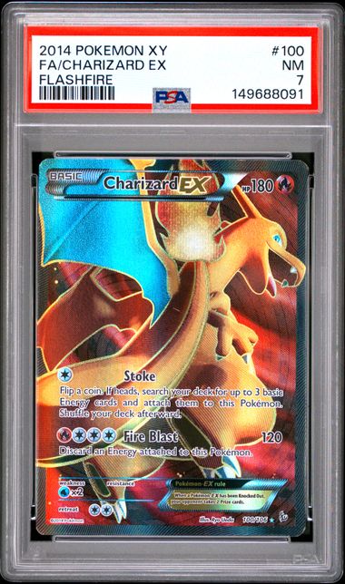2014 POKEMON XY FLASHFIRE #100 FULL ART/CHARIZARD EX PSA 7 קלף צ'ריזארד