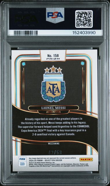 2024-25 PANINI SELECT FIFA PINK #158 LIONEL MESSI 42/59 PSA 8 קלף מסי