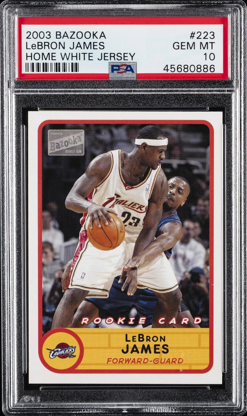 2003 BAZOOKA HOME WHITE JERSEY #223 LEBRON JAMES ROOKIE RC PSA 10 קלף לברון ג'יימס