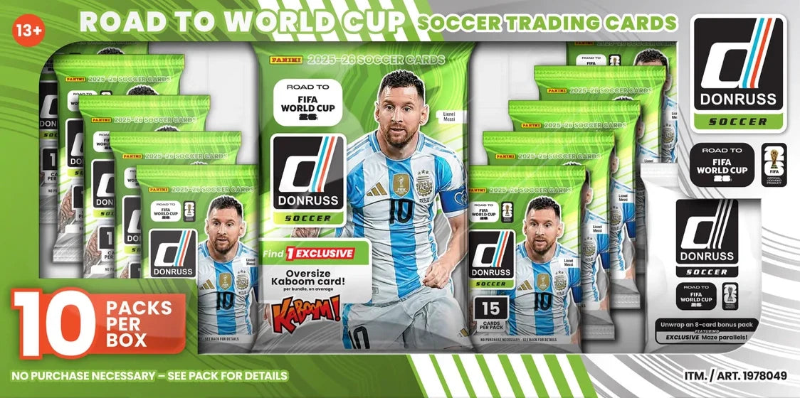 Panini 2025-26 Donruss Road to FIFA World Cup Soccer Box 10 Packs Messi מארז קלפי כדורגל