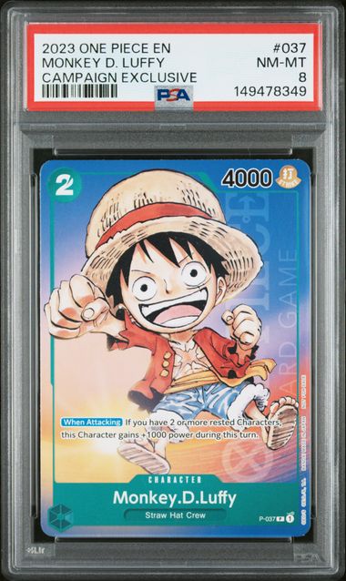 2023 ONE PIECE PROMOS CAMPAIGN EXCLUSIVE #037 MONKEY D. LUFFY PSA 8